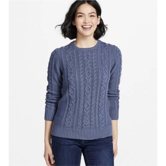 L.L. Bean Women's Double L® Cable Sweater MED Blue Crewneck Fisherman Coastal - Picture 1 of 8